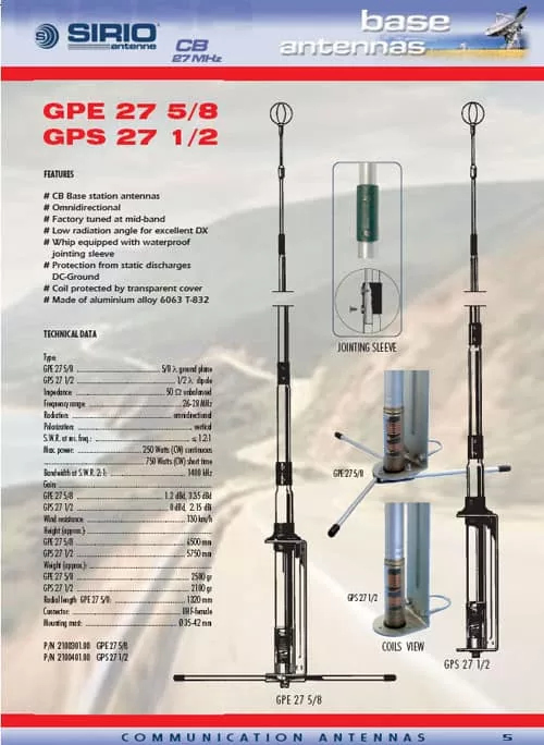 SIRIO GPS 27 Vertical 1/2 Antenna (26-28Mhz) GPS-27 5 SIRIO GPS 27 Vertical 1/2 Antenna (26-28Mhz) GPS-27 - Image 3