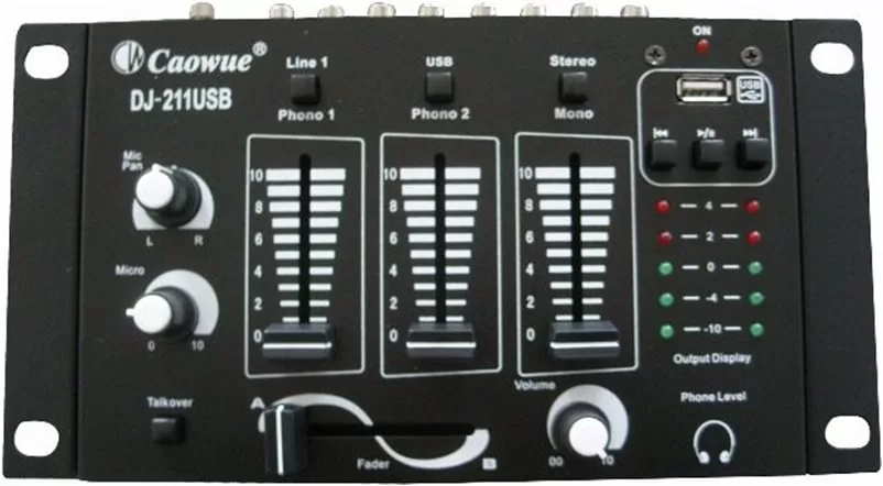 Caowue DJ-211USB Μίκτης ήχου με θύρα USB είσοδο ακουστικών και μικροφώνου 3 Caowue DJ-211USB Μίκτης ήχου με θύρα USB είσοδο ακουστικών και μικροφώνου