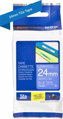 Brother TZe555 Ταινία Ετικετογράφου – 24mm x 8mm White on Blue