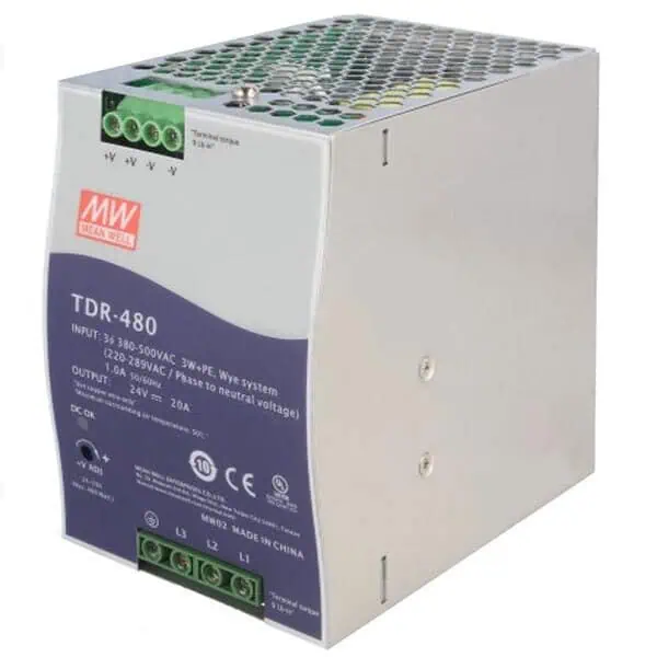 ΤΡΟΦΟΔΟΤΙΚΟ ΡΑΓΑΣ 480W/24V/20A SLIM 3Φ TDR-480-24 MEAN WELL 4 ΤΡΟΦΟΔΟΤΙΚΟ ΡΑΓΑΣ 480W/24V/20A SLIM 3Φ TDR-480-24 MEAN WELL - Image 2