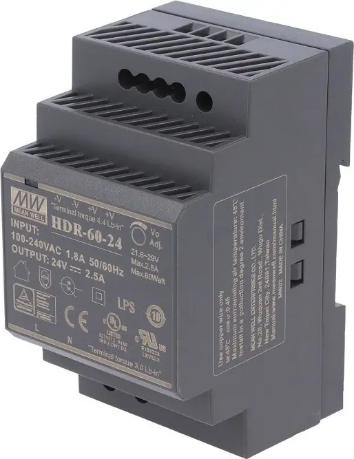 ΤΡΟΦΟΔΟΤΙΚΟ ΡΑΓΑΣ 60W/24V/2.5A ULTRA SLIM HDR-60-24 MEAN WELL 3 ΤΡΟΦΟΔΟΤΙΚΟ ΡΑΓΑΣ 60W/24V/2.5A ULTRA SLIM HDR-60-24 MEAN WELL