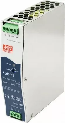 Mean Well Τροφοδοτικό Ράγας SDR75-12 με Έξοδο 12V και Ισχύ 75W 6.3A