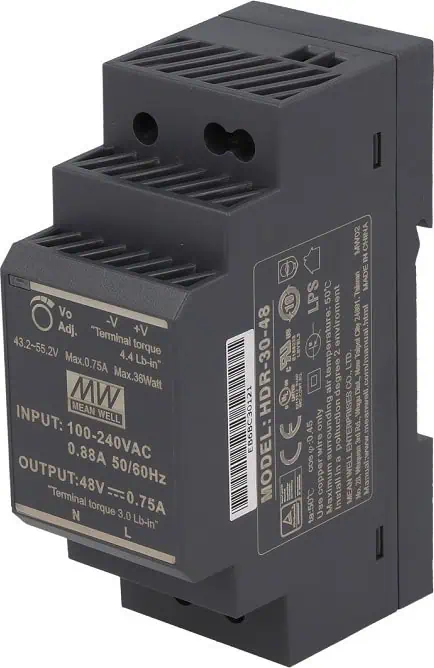 Mean Well Τροφοδοτικό Ράγας με Έξοδο 48V και Ισχύ 36W 0.75A