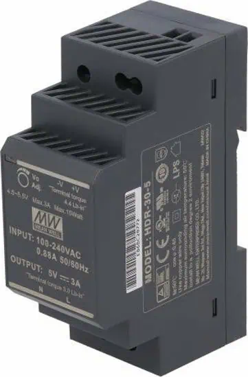 Mean Well Τροφοδοτικό Ράγας HDR30-5 με Έξοδο 5V και Ισχύ 15W 3A