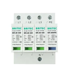 ΑΝΤΙΚΕΡΑΥΝΙΚΑ ΡΑΓΑΣ T2 3P+N 40kA 440VAC BR-40-440-3+1 BRITEC