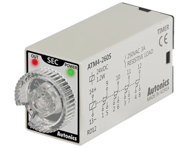 ΧΡΟΝΙΚΟ RELAY ΠΙΝΑΚΟΣ MINI 14P DELAY ON 60sec 4C/O 230VAC ATM4-560S AUTONICS ( 2 TEMAXIA )