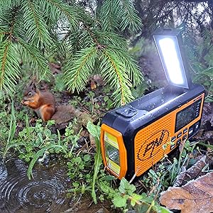 PNI DYN300 Ραδιόφωνο με Ηλιακή/Χειροκίνητη Φόρτιση, Φακό, Powerbank & SOS – Πορτοκαλί - Image 14