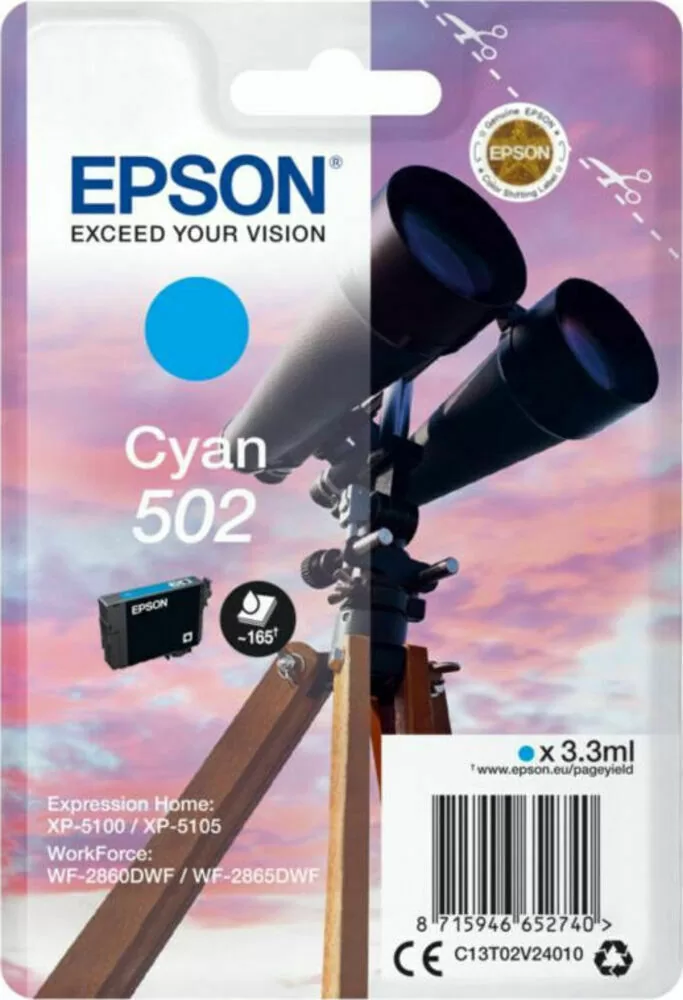 Epson 502 Γνήσιο Μελάνι Εκτυπωτή InkJet Κυανό (C13T02V24010) 3 Epson 502 Γνήσιο Μελάνι Εκτυπωτή InkJet Κυανό (C13T02V24010)