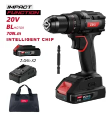 DELI κρουστικό δραπανοκατσάβιδο μπαταρίας DE-CZ20-1D2, Brushless, 20V, 2x 2Ah, 70N.m