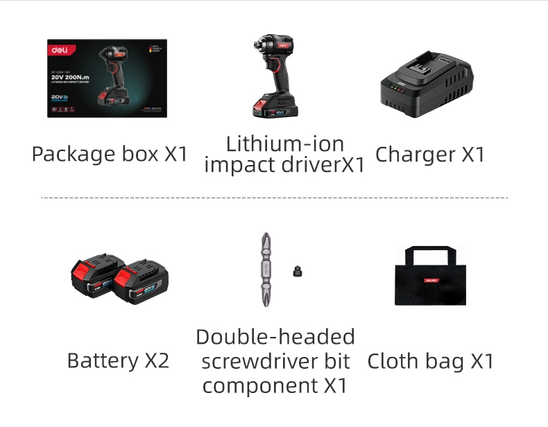 DELI παλμικό κατσαβίδι μπαταρίας DE-QZ20-1D2, Brushless, 20V, 2x 2Ah, 200N.m - Image 3