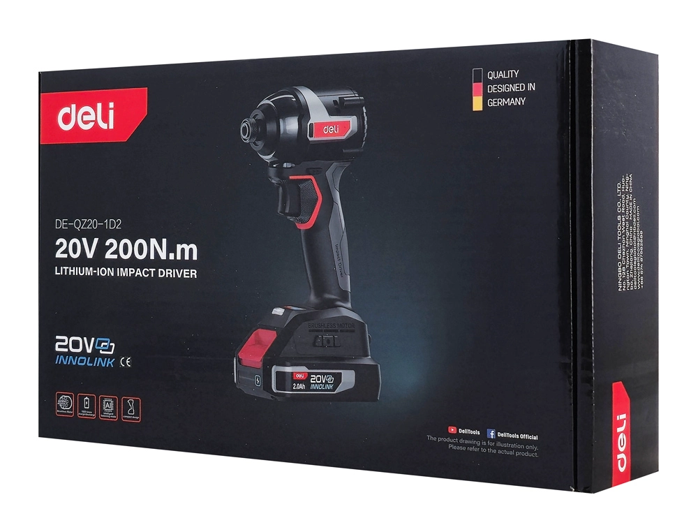 DELI παλμικό κατσαβίδι μπαταρίας DE-QZ20-1D2, Brushless, 20V, 2x 2Ah, 200N.m - Image 4