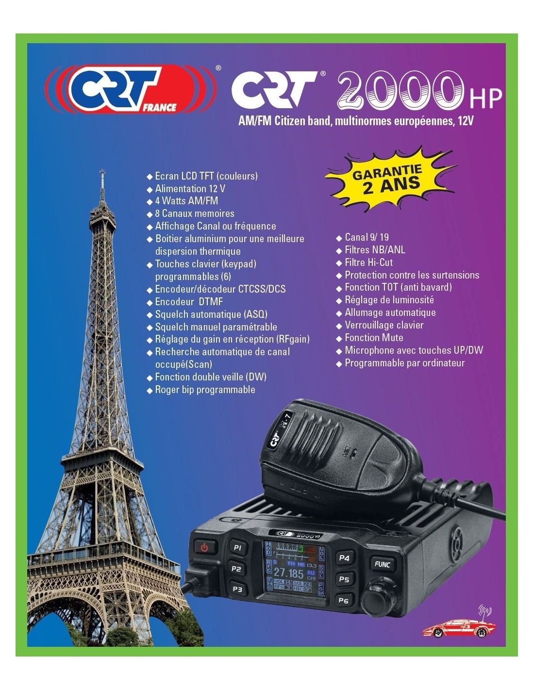 CRT 2000 HP CB Αυτοκινήτου AM/FM 4W - Image 2