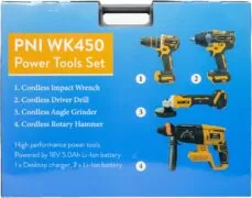 PNI WK450 Σετ Εργαλείων Μπαταρίας 18V (4-in-1) με 2x 5.0Ah & Βαλίτσα 8 Γωνιακός τροχός και πιστολέτο SDS Plus μπαταρίας PNI