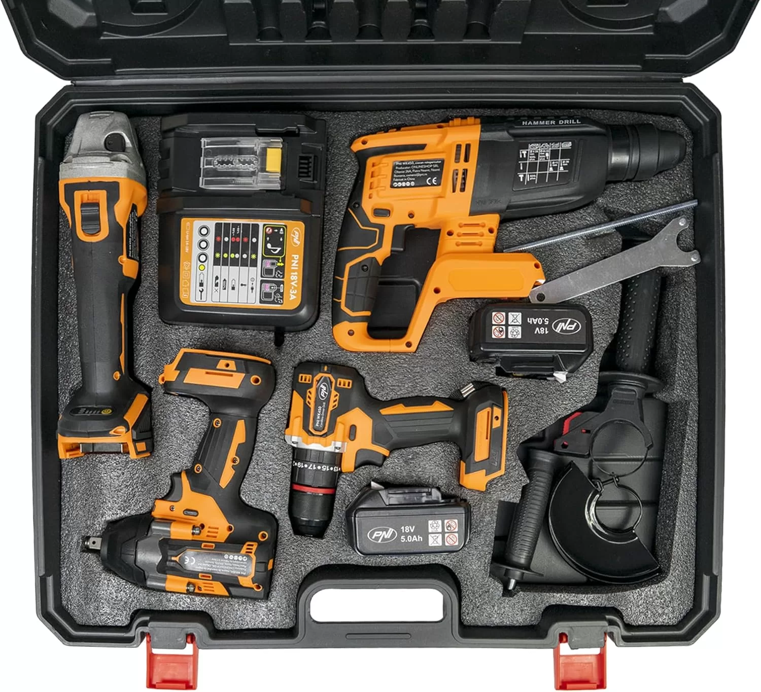 PNI WK450 Σετ Εργαλείων Μπαταρίας 18V (4-in-1) με 2x 5.0Ah & Βαλίτσα 5 Κρουστικό δραπανοκατσάβιδο και παλμικό κατσάβιδο μπαταρίας 18V