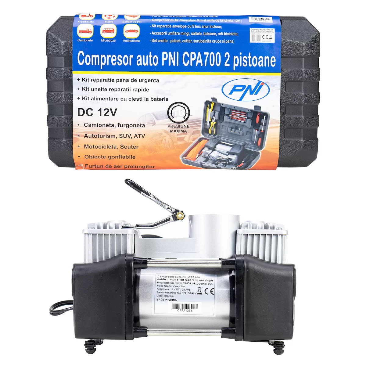 PNI CPA700 Τρόμπα Αυτοκινήτου 12V 25A με Κιτ Επισκευής Ελαστικών 3 PNI CPA700 Τρόμπα Αυτοκινήτου 12V 25A με Κιτ Επισκευής Ελαστικών