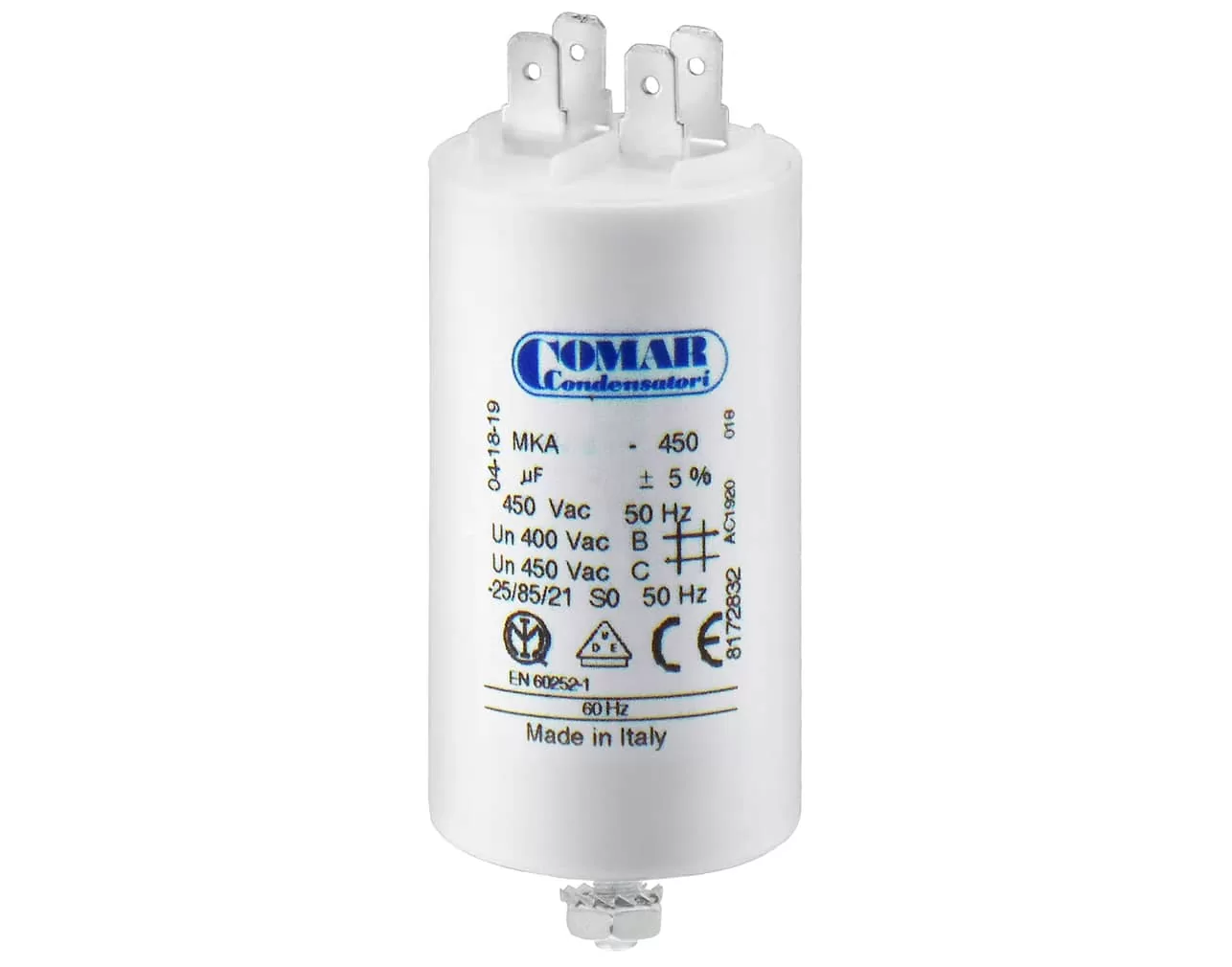 ΠΥΚΝΩΤΗΣ ΜΟΝΙΜΟΥ ΛΕΙΤΟΥΡΓΙΑΣ FASTON 60μF 450VAC COMAR 3 ΠΥΚΝΩΤΗΣ ΜΟΝΙΜΟΥ ΛΕΙΤΟΥΡΓΙΑΣ FASTON 60μF 450VAC COMAR