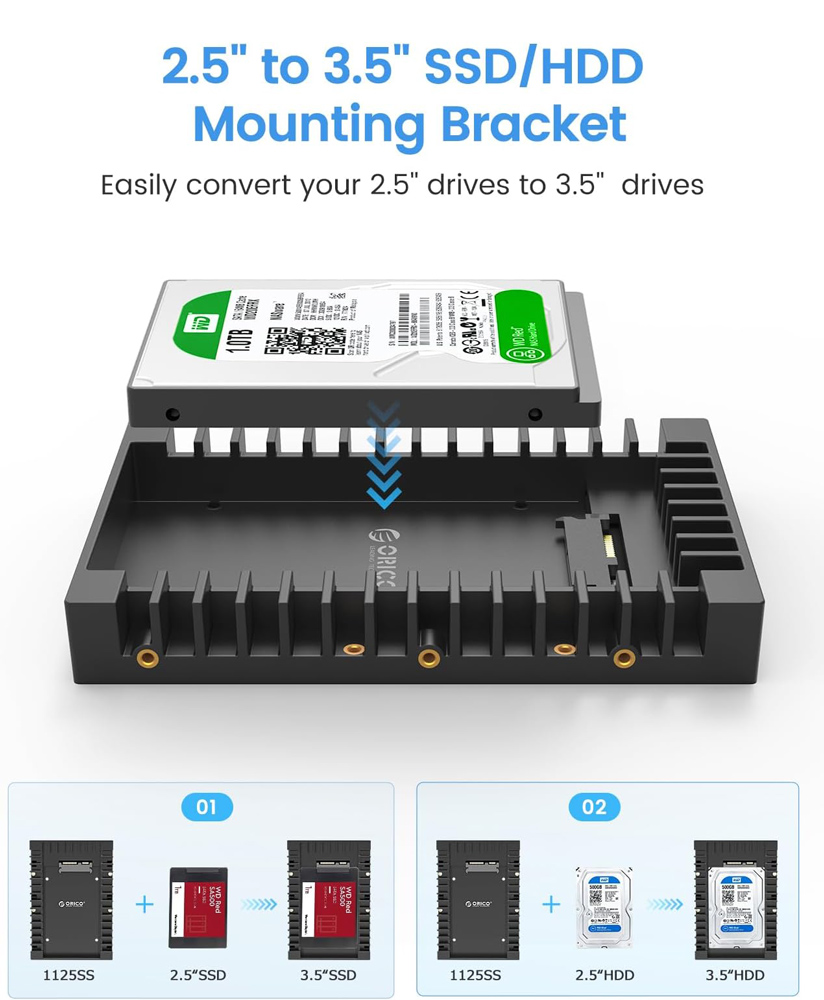 ORICO tray 3.5" για 2.5" HDD/SSD 1125SS-V1, 6Gbps, μαύρο 4 ORICO tray 3.5" για 2.5" HDD/SSD 1125SS-V1, 6Gbps, μαύρο - Image 2