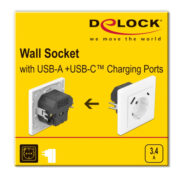 DELOCK πρίζα τοίχου 11489 με θύρες φόρτισης USB & USB Type-C 3.4A, λευκή 3