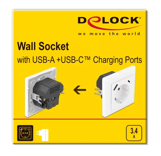DELOCK πρίζα τοίχου 11489 με θύρες φόρτισης USB & USB Type-C 3.4A, λευκή 5 DELOCK πρίζα τοίχου 11489 με θύρες φόρτισης USB & USB Type-C 3.4A, λευκή - Image 3