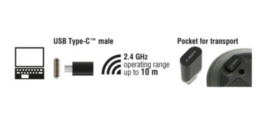 DELOCK ασύρματο ποντίκι 12526, Οπτικό, USB-C receiver, 3-button, μαύρο 3