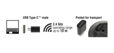 DELOCK ασύρματο ποντίκι 12526, Οπτικό, USB-C receiver, 3-button, μαύρο 3