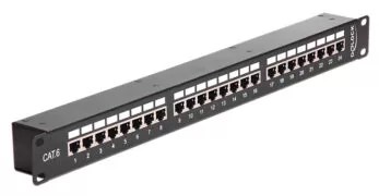 DELOCK patch panel 43295, 19"/1U, CAT 6, 24x coupler RJ45 ports, μαύρο 1