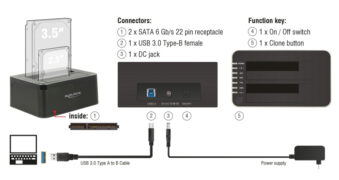 DELOCK docking station για 2.5" ή 3.5" SATA HDD/SSD 62661, 2 θέσεων, 6Gbps, clone function, μαύρο 11 DELOCK docking station για 2.5" ή 3.5" SATA HDD/SSD 62661, 2 θέσεων, 6Gbps, clone function, μαύρο 4