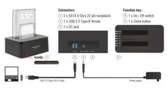 DELOCK docking station για 2.5" ή 3.5" SATA HDD/SSD 62661, 2 θέσεων, 6Gbps, clone function, μαύρο 4