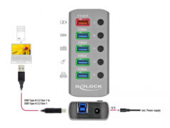 DELOCK USB hub 63262 με διακόπτες, 5x θυρών, 5Gbps, 2.4A, γκρι 6 DELOCK USB hub 63262 με διακόπτες, 5x θυρών, 5Gbps, 2.4A, γκρι 2