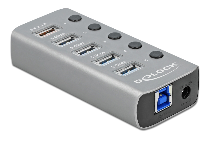 DELOCK USB hub 63262 με διακόπτες, 5x θυρών, 5Gbps, 2.4A, γκρι 3 DELOCK USB hub 63262 με διακόπτες, 5x θυρών, 5Gbps, 2.4A, γκρι