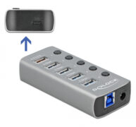 DELOCK USB hub 63263 με διακόπτες, 6x θυρών, 5Gbps, 12V/2.25A PD, γκρι 1 DELOCK USB hub 63263 με διακόπτες, 6x θυρών, 5Gbps, 12V/2.25A PD, γκρι