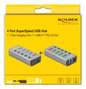 DELOCK USB hub 63263 με διακόπτες, 6x θυρών, 5Gbps, 12V/2.25A PD, γκρι 3