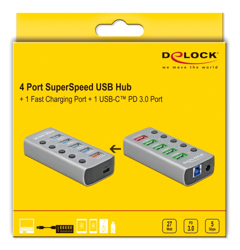DELOCK USB hub 63263 με διακόπτες, 6x θυρών, 5Gbps, 12V/2.25A PD, γκρι 5 DELOCK USB hub 63263 με διακόπτες, 6x θυρών, 5Gbps, 12V/2.25A PD, γκρι - Image 3