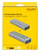 DELOCK USB hub 63264 με διακόπτες, 9x θυρών, 5Gbps, 12V/2.25A PD, γκρι 3