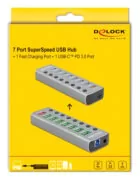 DELOCK USB hub 63264 με διακόπτες, 9x θυρών, 5Gbps, 12V/2.25A PD, γκρι 3