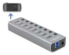 DELOCK USB hub 63264 με διακόπτες, 9x θυρών, 5Gbps, 12V/2.25A PD, γκρι 1