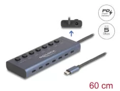 DELOCK USB-C hub 63410 με διακόπτες, 7x θυρών, 5Gbps, 20W, USB-C σύνδεση, μπλε 3