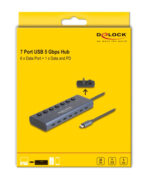 DELOCK USB-C hub 63410 με διακόπτες, 7x θυρών, 5Gbps, 20W, USB-C σύνδεση, μπλε 5