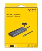 DELOCK USB-C hub 63410 με διακόπτες, 7x θυρών, 5Gbps, 20W, USB-C σύνδεση, μπλε 5