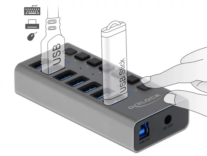 DELOCK USB hub 63669 με διακόπτες, 7x θυρών, 5Gbps, γκρι 4 DELOCK USB hub 63669 με διακόπτες, 7x θυρών, 5Gbps, γκρι - Image 2