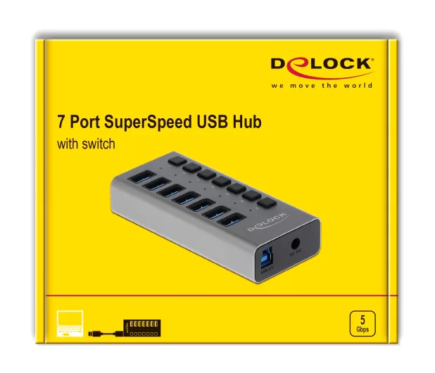 DELOCK USB hub 63669 με διακόπτες, 7x θυρών, 5Gbps, γκρι 6 DELOCK USB hub 63669 με διακόπτες, 7x θυρών, 5Gbps, γκρι - Image 4