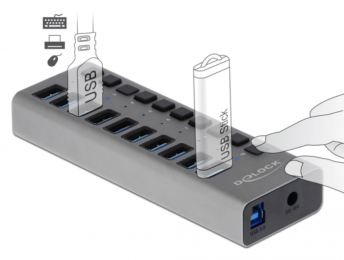 DELOCK USB hub 63670 με διακόπτες, 10x θυρών, 5Gbps, γκρι 4 DELOCK USB hub 63670 με διακόπτες, 10x θυρών, 5Gbps, γκρι - Image 2