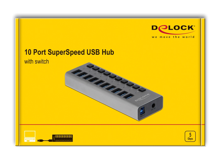 DELOCK USB hub 63670 με διακόπτες, 10x θυρών, 5Gbps, γκρι 6 DELOCK USB hub 63670 με διακόπτες, 10x θυρών, 5Gbps, γκρι - Image 4