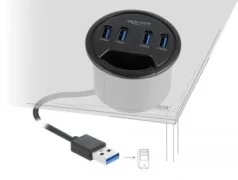DELOCK USB hub 64153, 4x θυρών, 5Gbps, Φ60mm, USB σύνδεση, μαύρο 2