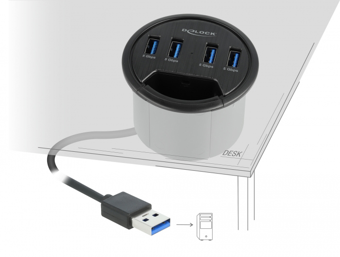 DELOCK USB hub 64153, 4x θυρών, 5Gbps, Φ60mm, USB σύνδεση, μαύρο 4 DELOCK USB hub 64153, 4x θυρών, 5Gbps, Φ60mm, USB σύνδεση, μαύρο - Image 2