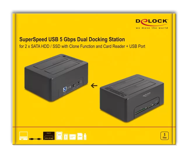 DELOCK docking station για 2.5" ή 3.5" SATA HDD/SSD 64183, 2 θέσεων, με card reader, 5Gbps, clone function, μαύρο 8 DELOCK docking station για 2.5" ή 3.5" SATA HDD/SSD 64183, 2 θέσεων, με card reader, 5Gbps, clone function, μαύρο - Image 6