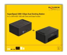 DELOCK docking station για 2.5" ή 3.5" SATA HDD/SSD 64187, 2 θέσεων, 5Gbps, clone/erase function, μαύρο 6