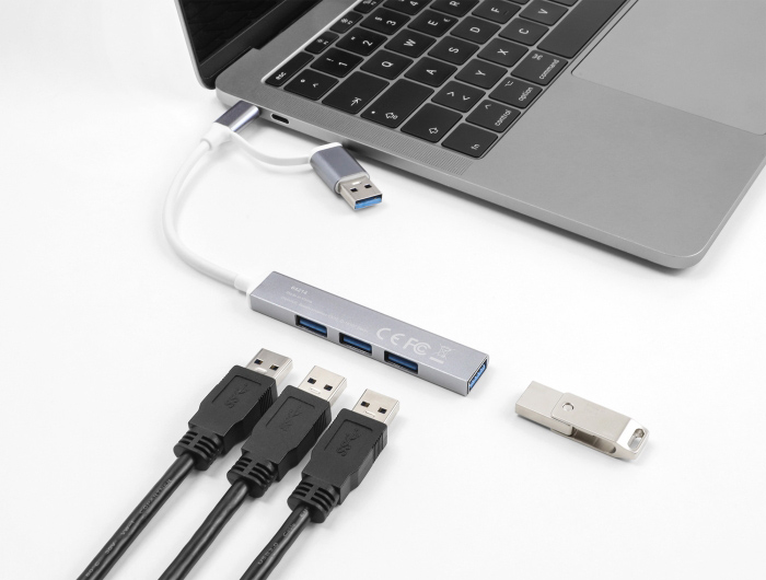 DELOCK USB hub 64214, 4x θυρών, 5Gbps, USB & USB-C σύνδεση, γκρι 4 DELOCK USB hub 64214, 4x θυρών, 5Gbps, USB & USB-C σύνδεση, γκρι - Image 2