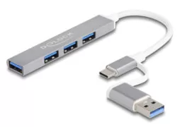 DELOCK USB hub 64214, 4x θυρών, 5Gbps, USB & USB-C σύνδεση, γκρι 1 DELOCK USB hub 64214, 4x θυρών, 5Gbps, USB & USB-C σύνδεση, γκρι