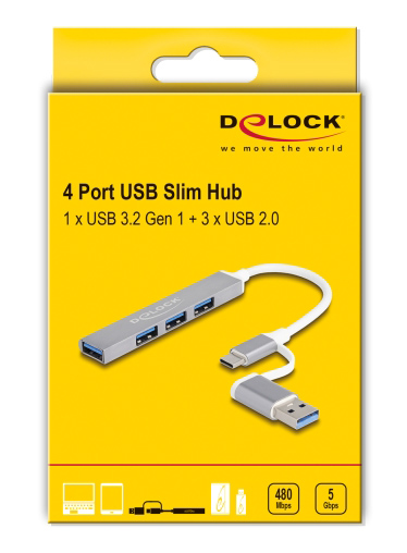 DELOCK USB hub 64214, 4x θυρών, 5Gbps, USB & USB-C σύνδεση, γκρι 6 DELOCK USB hub 64214, 4x θυρών, 5Gbps, USB & USB-C σύνδεση, γκρι - Image 4